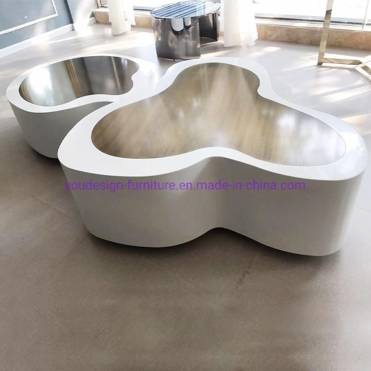 Modern Furniture Living Room White Painted Stainless Steel Coffee Table Centre Table Glass Top Coffee Tables Furnitures for Villa