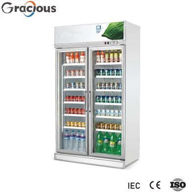 CE CB Approved Double Glass Door Upright Display Showcase for Supermarket