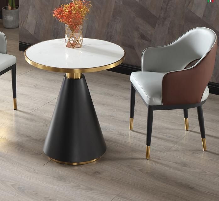 Italian Style Fashion Light Luxury Tea Center Table Living Room Table Furniture Slate Rock Round Golden Metal Iron Coffee Table