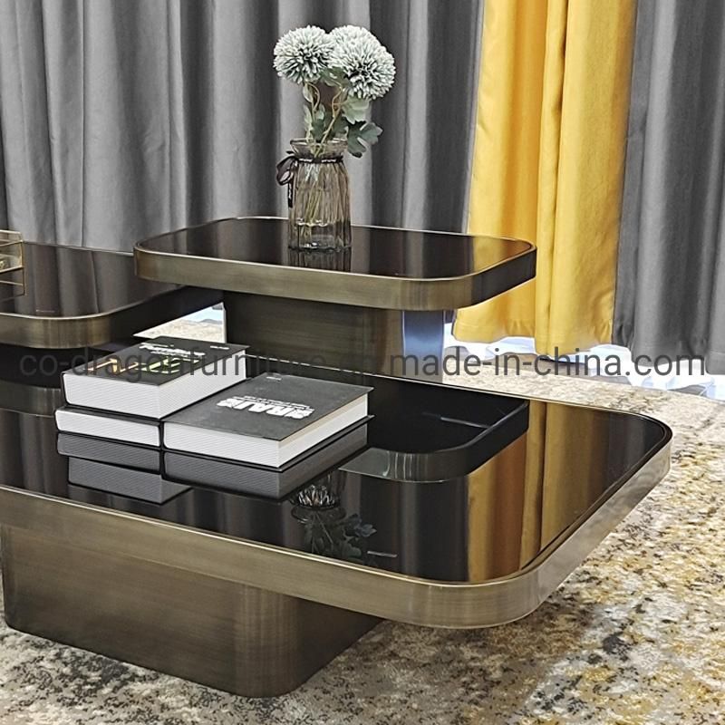 Modern Home Furniture Stainless Steel Coffee Table with Glass Top