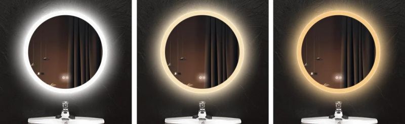 60cm Round LED Bathroom Mirror Illuminated Anti Fog LED Light Bathroom Smart Makeup Vanity Mirror, Touch Dimmble Switch Color Temperature Change, IP44