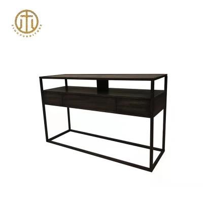 Woodiness Table Top Metal Frame Structure Solid Wood with Shelf Coffce Table or Living Room Coffce Table
