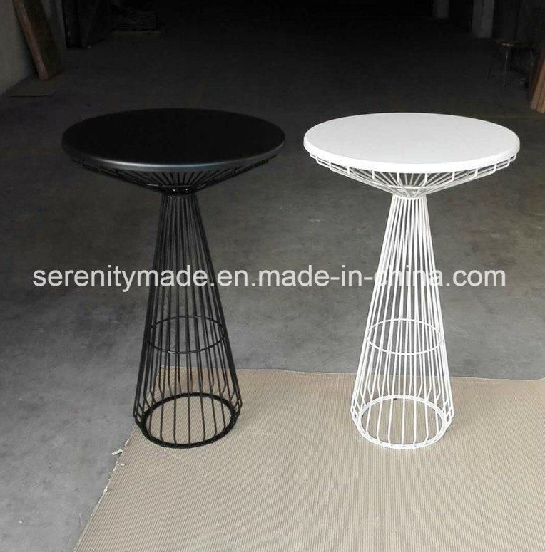 Outdoor Round Glass Top Cocktail Metal Wire High Bar Table for Cafe and Bar