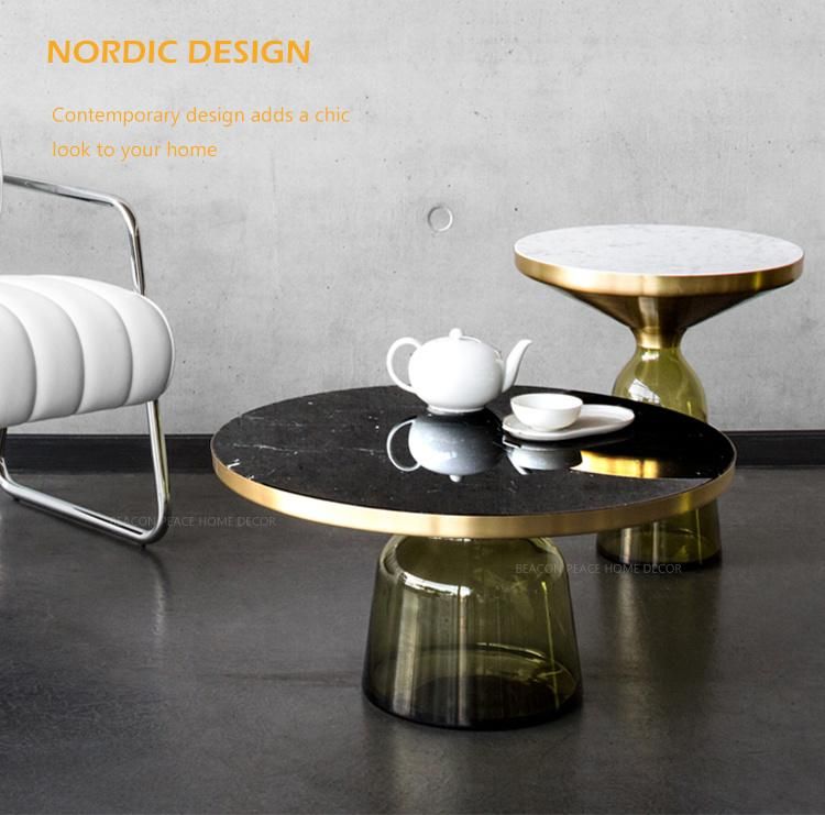 Latest Design Glass Round Top Metal Stainless Steel Gold Color Side Living Room Furniture Tempered Gass Base Art Coffee Table