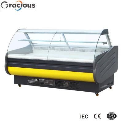 Commercial Refrigerator Curved Tempered Glass Deli Display Showcase for Super Market