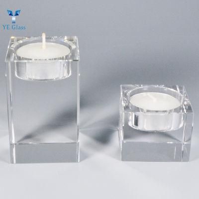 Cube Shape Solid Crystal Glass Candlestick for Tabletop Decoration