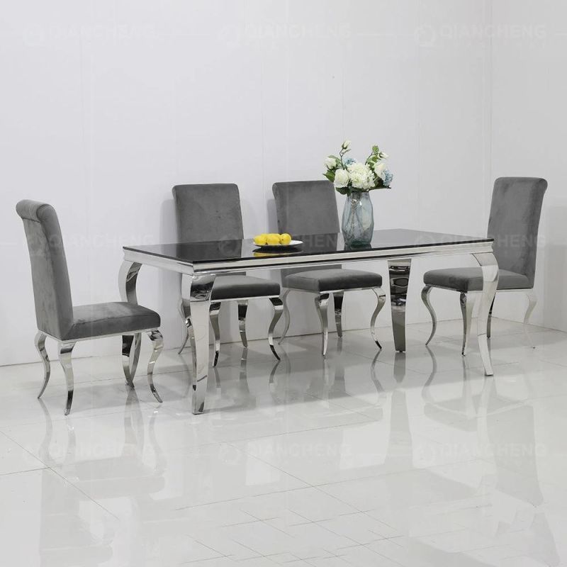 Luxury Home Furniture Glass Rectanage Marble Wedding Stainless Steel Dining Table