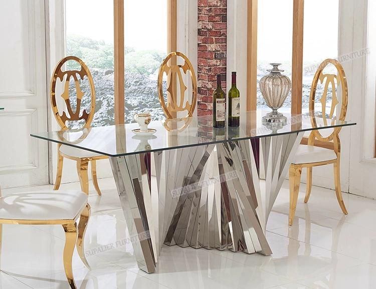 Luxury Design Glass Top Dining Table with Steel Base