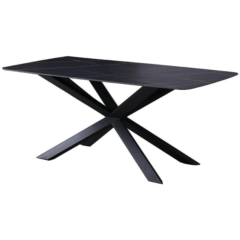 Modern Home Hotel Restaurant Black Tempered Glass Marble Top Living Room Stainless Steel Dining Table for Outdoor