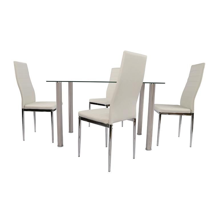 Dining Furniture Tempered Glass Top Metal Legs Dining Table Set