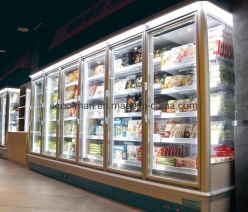 Commercial Three Glass Door Vertical Freezer for Supermarket Showcase