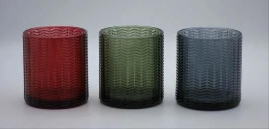 Glass Candle Holder with Various Color and Embossed Decal