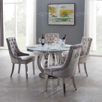 Luxuriant Natural Marbled Dining Room Daining Round Table with Chair