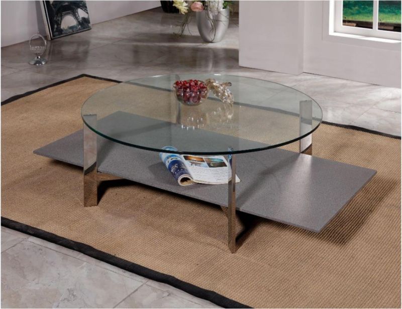Living Room Furniture Glass Coffee Table with Stainless Steel Frame