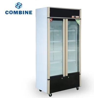 Double Sliding Door Supermarket Refrigerator Upright Freezer Showcase