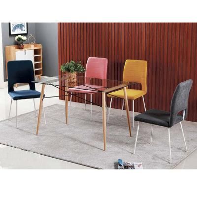 Modern Dining Chair Table Glass Table with Metal Legs