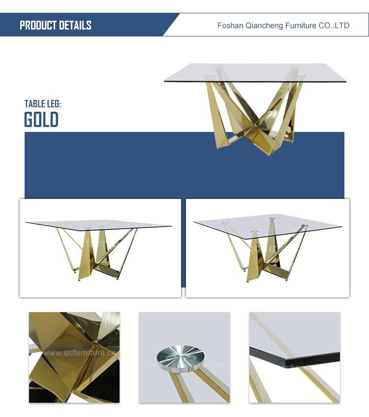 Square Stainless Steel Home Furniture Glass Dining Table