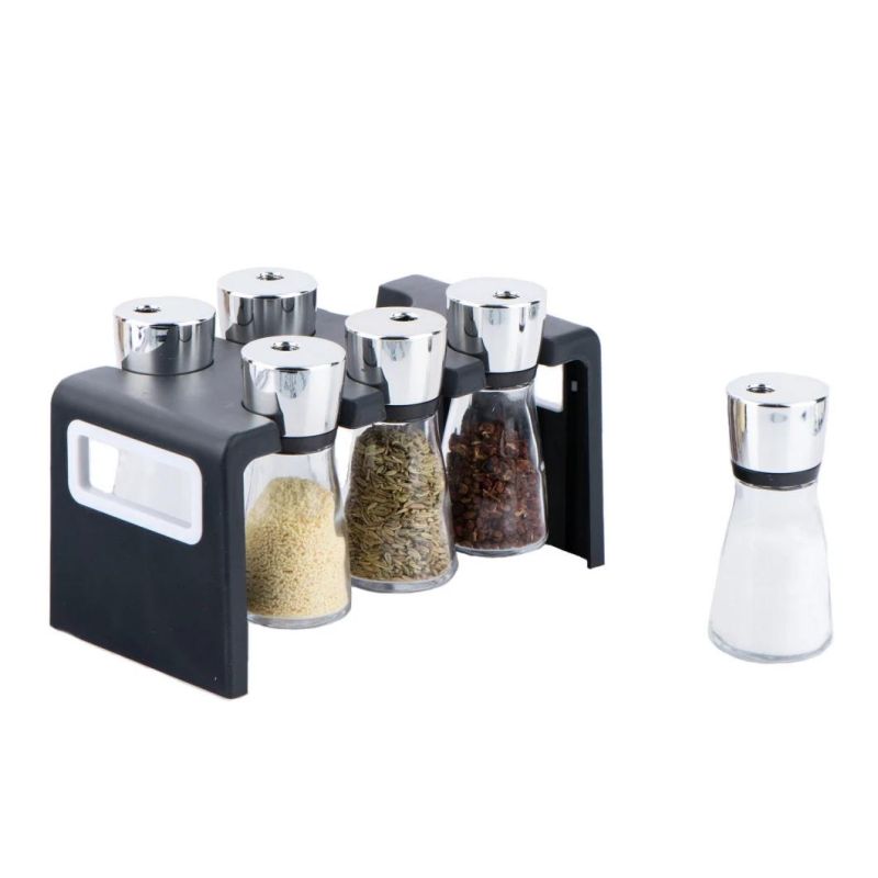 6PCS Glass Spice Shaker Spice Jar Spice Bottle with Plastic Rack