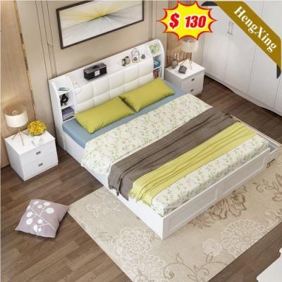 Light Color Chinese Wholesale Bedroom Furniture Storage Backrest Wooden Bed with 3-Drawers