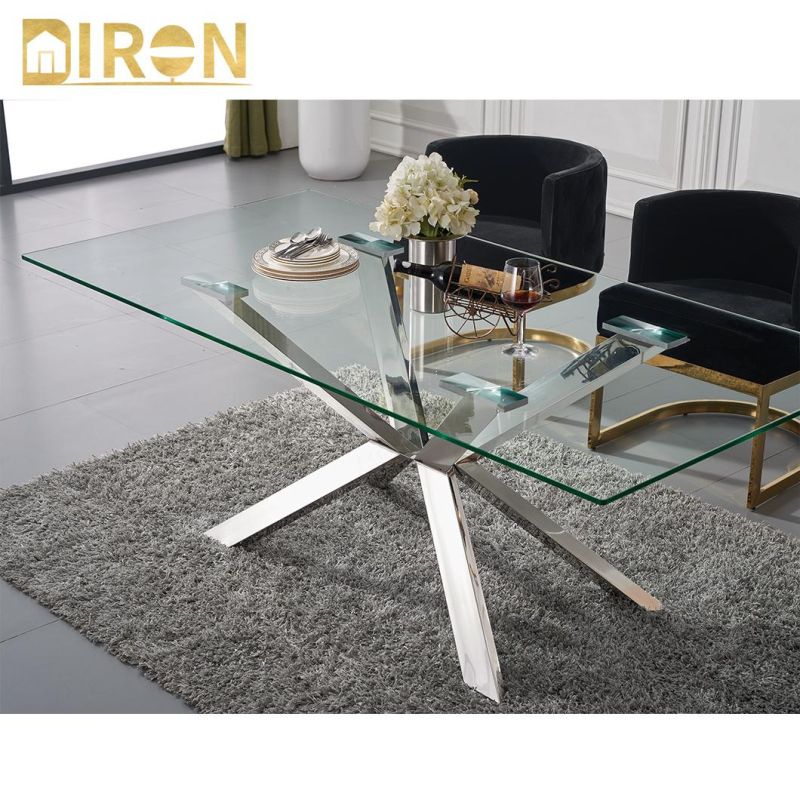 Hot Sale Modern Stainless Steel Home Furniture 12mm Glass Lucite Dining Table