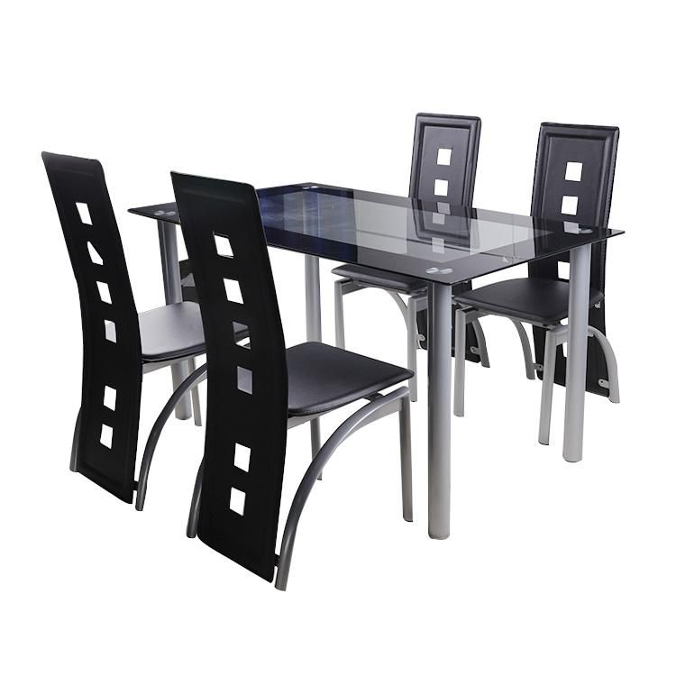 Space Saving Dining Table Set Painted Glass Table Top with Metal Tube Frame Dining Table with 4 PVC Chairs