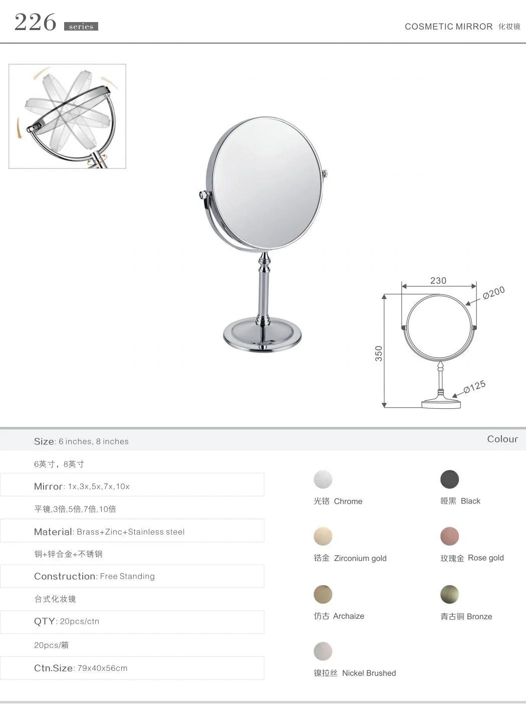 Kaiiy Hot Selling Round Shape Stainless Steel Material Extendable Makeup 2face Free Standing Makeup Mirrors for Bathroom Hotel