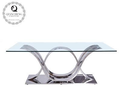 Cross Leg 6 Seater Glass Top Dining Table