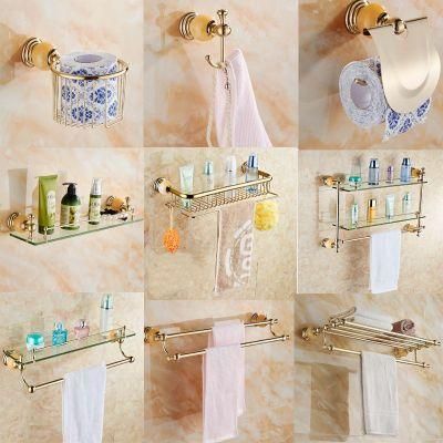 China Hot Sell Gold Bathroom Sets Toilet Glass Shelf Bathroom Rack with Factory Price