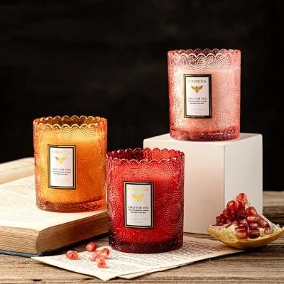 Retro Relief Lace Glass Candle Cup Aromatherapy Candle Cup Color DIY Candle Container Empty Cup Support Logo