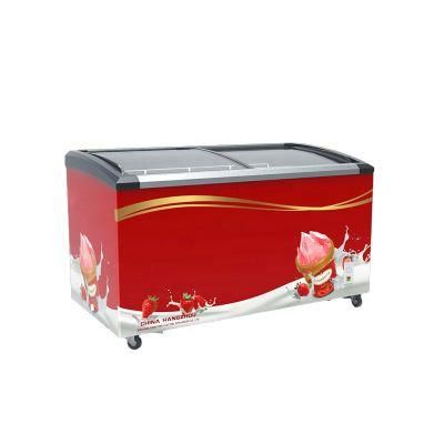 China Factory Wholesale Price Curved Glass Door Showcase Ice Cream Chest Deep Freezer