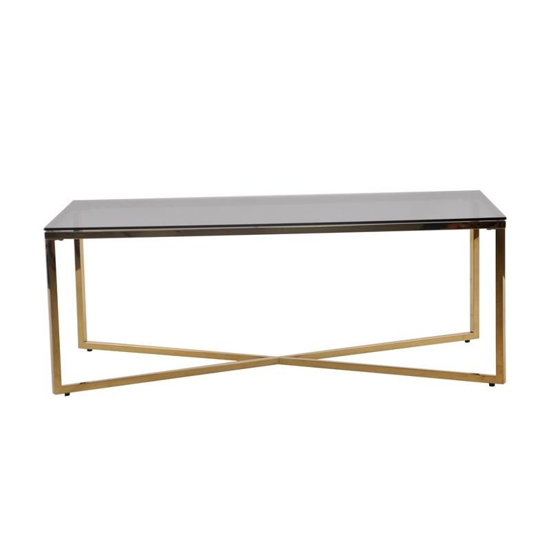 Nordic New Design Modern Grey Tempered Glass Living Room Furniture Gold Stainless Steel Coffee Table