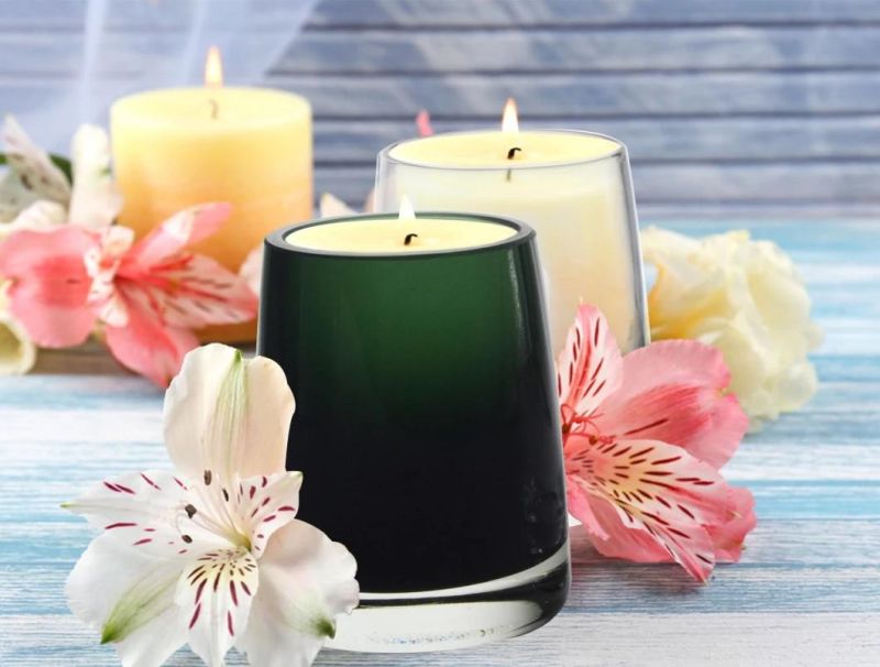 Factory Directory Transparent Green Glass Jar Glass Candle Holders for Candle Making