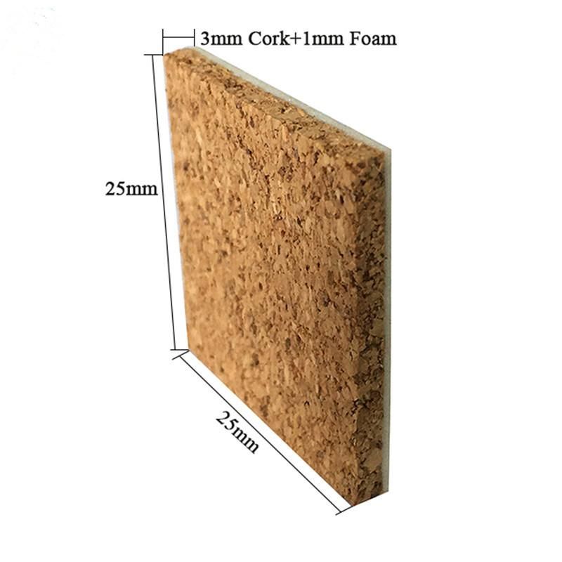 Cork Separator Spacer Pads with Cling Foam for Glass Protecting on Rolls with 25*25*5+1mm