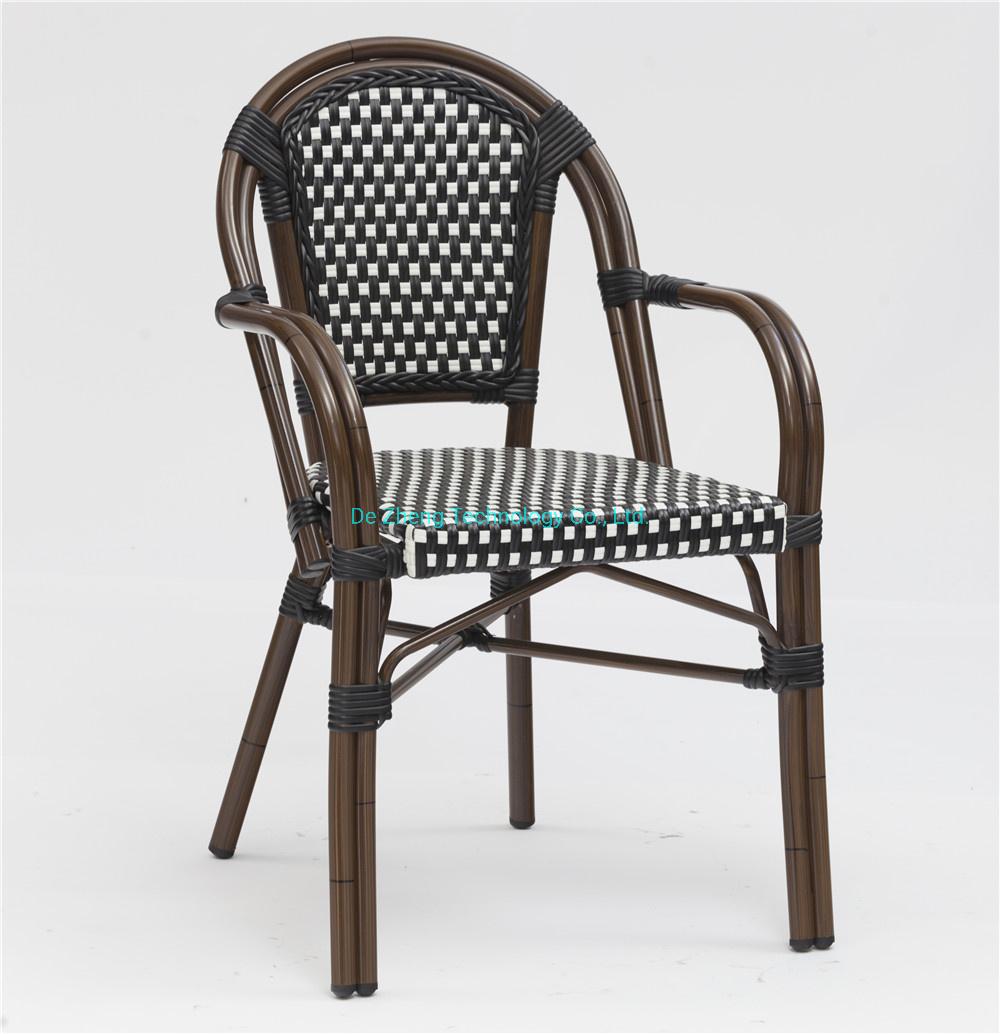 French Cafe Chair Aluminum Frame Outdoor Furniture Bamboo Look Dining Outdoor Restaurant Furniture