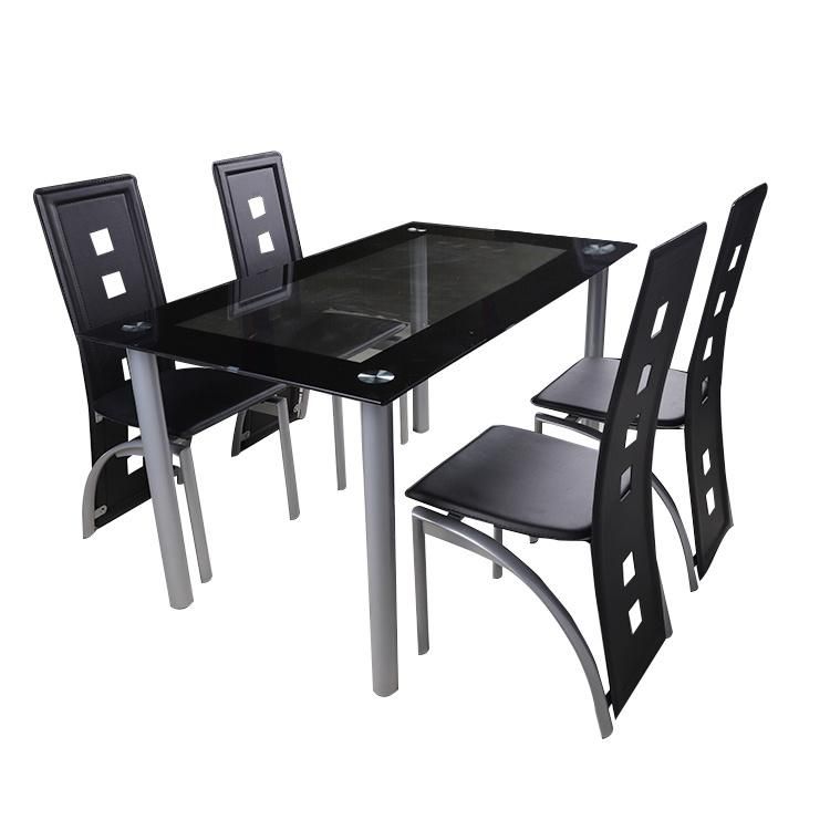 Space Saving Dining Table Set Painted Glass Table Top with Metal Tube Frame Dining Table with 4 PVC Chairs