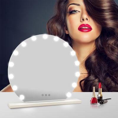 Tabletop Round Hollywood Light Bulbs Mirror Daily Makeup and Dressing