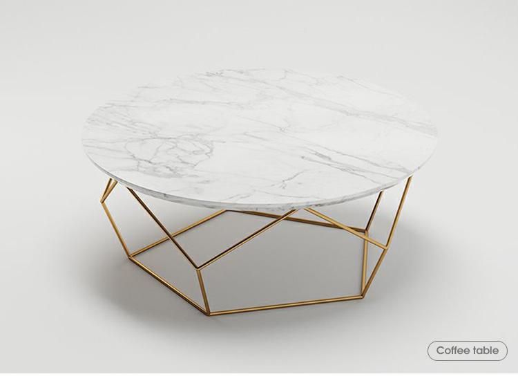 MID Century Golden Diamond Shape Marble Top Coffee Table