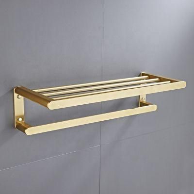 Brushed Gold Double Towel Holder Rack for Bathroom Shower Caddy