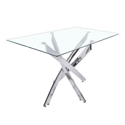 Square Tempering Glass Dinner Stainless Steel Frame Dining Table for Living Room