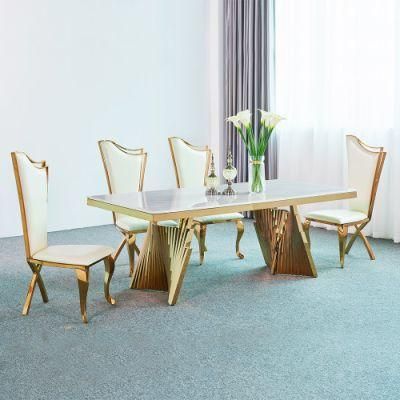Home Furniture Gold Stainless Steel Marble Dining Room Table Set