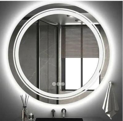 Chinese Factory Bathroom Use Round Wall Mirror 4mm Silver Glass Smart Mirror LED Touch