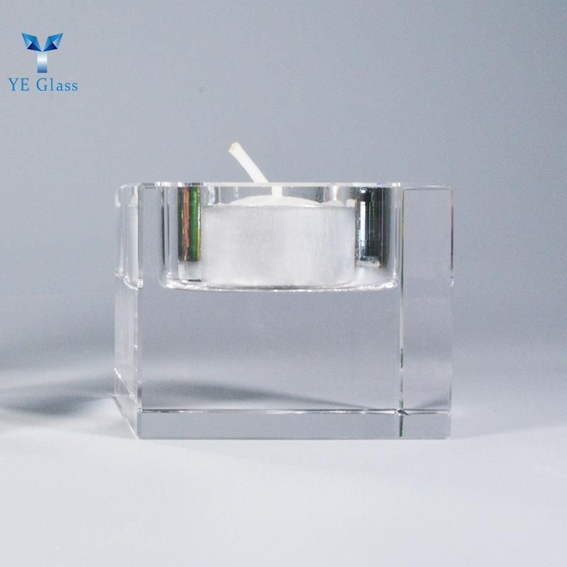 Cube Shape Solid Crystal Glass Candlestick for Tabletop Decoration