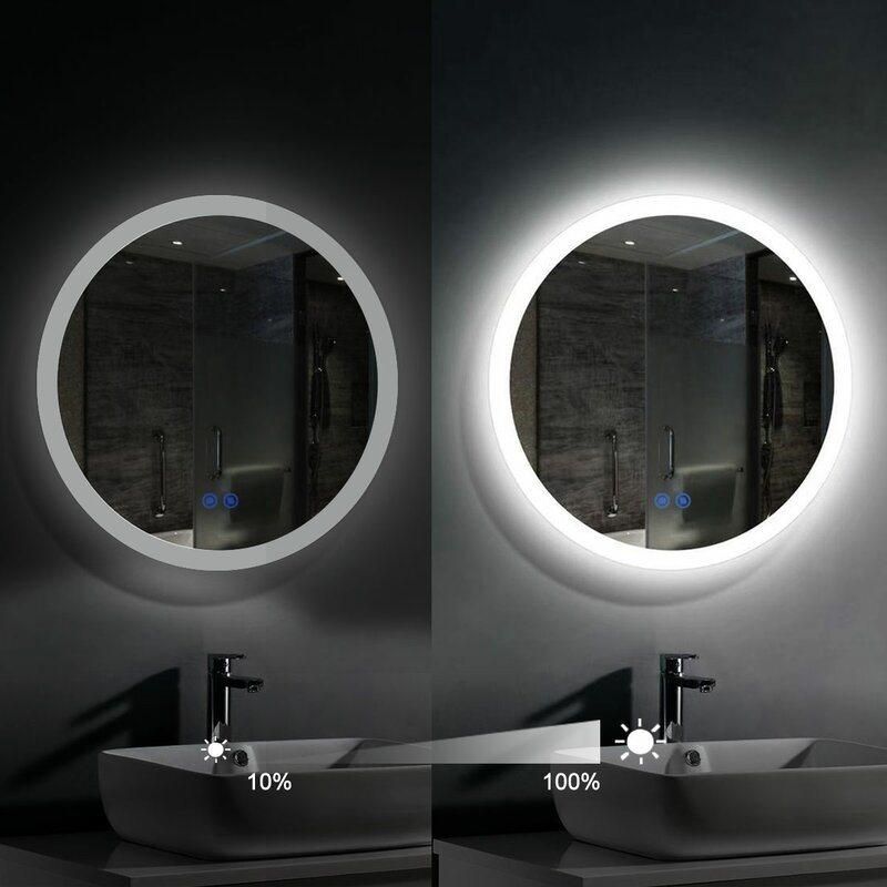 Home Decorative Wall Mount Round Bathroom Lighted Mirror with Cosmetic Stand