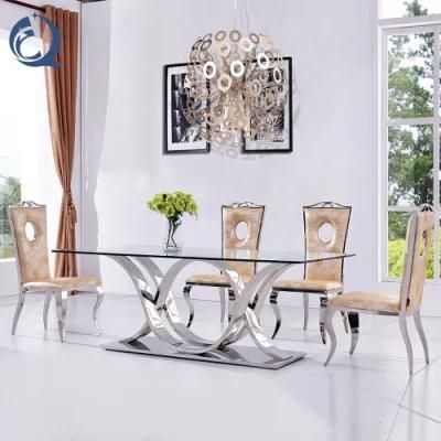 modern 12 Seater Table and Chairs Set Home Furniture Table Luxury Hotel Rectangular Glass Top Table