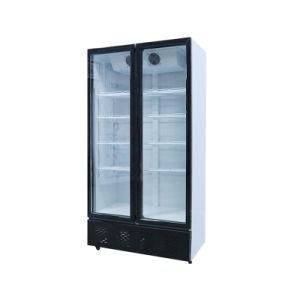 Tempered Glass Two Doors Display Supermarket Refrigerated Showcase