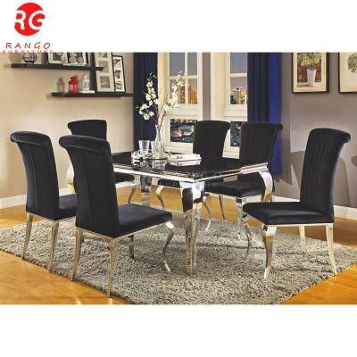 Luxury Silver Glass Dining Table Dining Table Room Furniture Restaurant Table Dining Room Sets with 6 Chairs