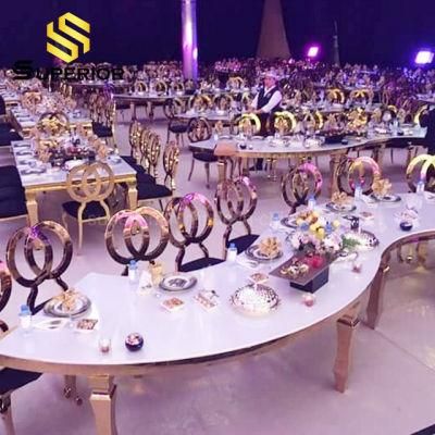 Luxury Furniture Gold Color S Shaped Wedding Banquet Dining Table