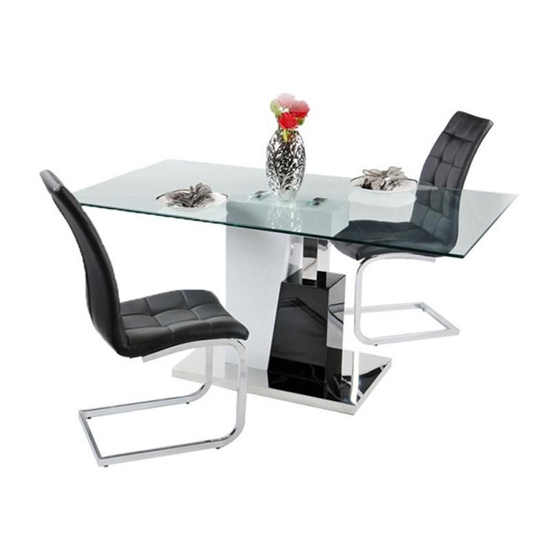 Home Restaurant Kitchen Furniture Steel Base Rectangle Glass Dining Table