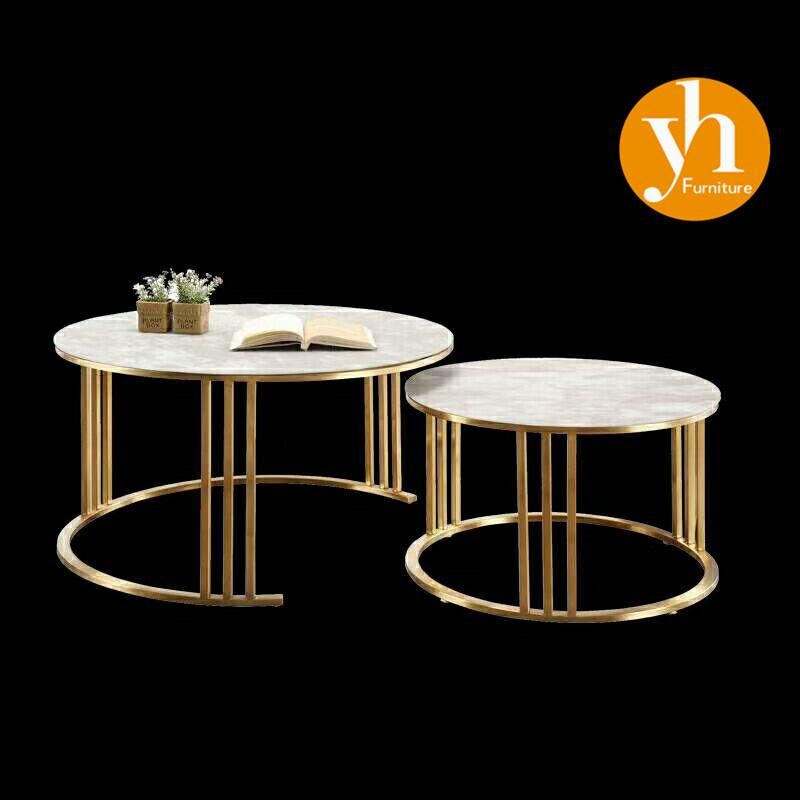 Modern Round Tea Table Sofa Side Simple Golden Frame Wrought Steel Coffee Table