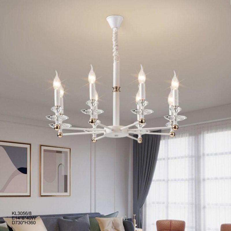 Vintage Style for Home Lighting Furniture Decorate Indoor Living Room Custom Colour Black Crystal White Large Simple Wrought Iron Chandelier Factory Supply